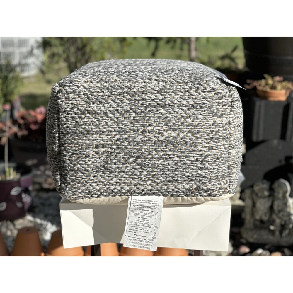 ⚡️NWT‎  Threshold Pouf Ottoman Square Woven Gray Polyester SZ 18"H x 18"L x 12"W